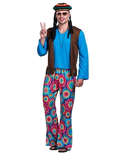 Disfraz hippie de los años 60 70 BaronHong unisex con pantalones de campana para fiesta temática
