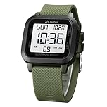 zolohoni Square Men's Digital Watch Big Numbers Dial Large Face Waterproof LED Watches with Alarm Date Stopwatch, White & Green, Digital