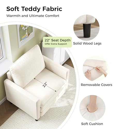 Image of Welzona 3-Layers Cloud Accent Chair, 33 inch Reading Chair, Teddy Arm Chairs