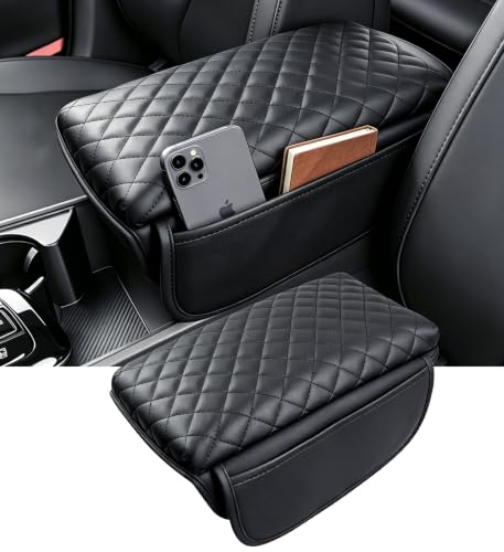 Image of Center Console Cover for KIA Sportage 2026 2025 2024 2023, 1.2-Inch Thick PU Leather Middle Armrest Cushion Protector Pad with 2 Side Pockets for 2023-2026 Sportage, Black