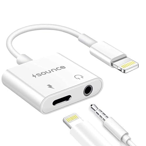 Image of Sounce 2-in-1 Lightning to 3.5mm Audio & Charging Splitter - Dual Port Adapter Cable for Music, Power, Headsets, Speakers & More - White