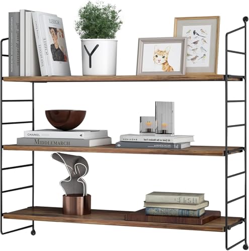 Mellingcasa Floating Shelves Rustic Wood Wall Shelves Adjustable Metal Frame Decorative Hanging Storage Shelves for Bathroom, Living Room, Bedroom, Kitchen, Office 24 Inch (24 in)