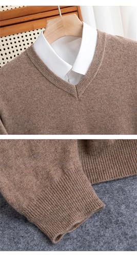 Men Seamless 100% Wool Pullover Sweater V-Neck Long Sleeve Business Soft Warm Thick Tops4