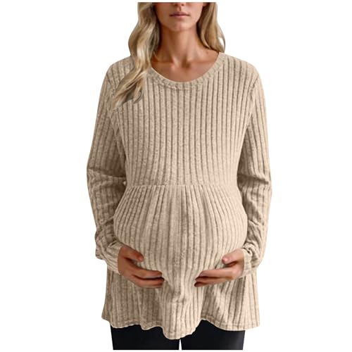EMATOP Umstandspullover Damen Langarm Warm Schwanger Oberteile Lässig Einfarbig Schwangerschaft Pullover Elegant Gestrickt Tuniken Langarmshirt Bequem Umstandstop Sweatshirt für Mama Winter