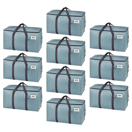 VENO 10 Stück extragroße Umzugstaschen,Aufbewahrungstasche mit Reißverschlüssen und Tragegriffen, robuste Big Bag für Umzugskartons zum Platzsparen (Hellblau, 10er-Pack)