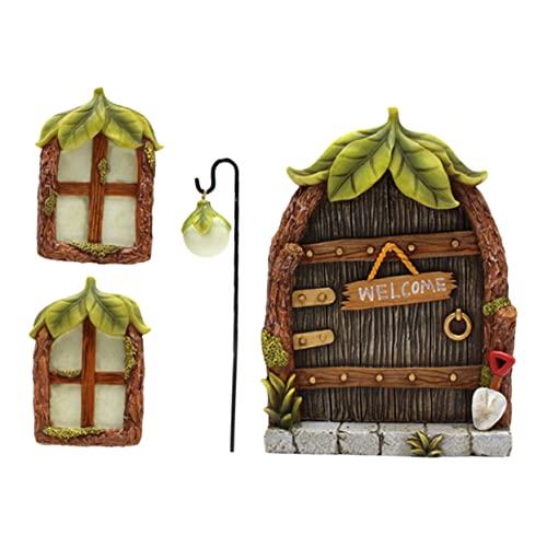 SEWACC Luminöse Feen tür Fenster Dekoration aus Langlebigem Harz Leuchtendes Miniatur Modell für...