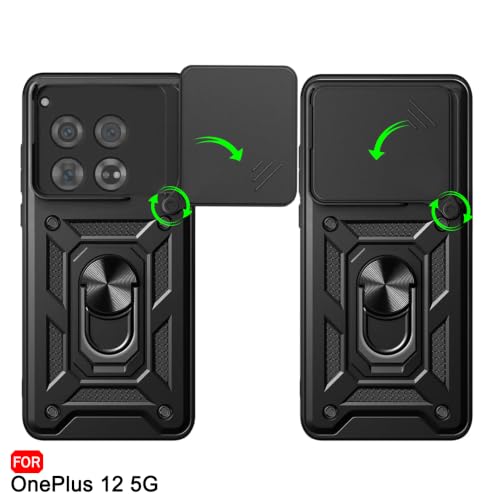 Image of TheGiftKart Tough Armor Bumper Back Cover Case for OnePlus 12 5G | Kickstand & Ring Holder | 360 Degree Protection Back Cover Case for OnePlus 12 5G (PC & TPU, Rotating Camera Cover, Black)