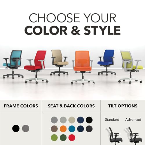 Image of HON Ignition 2.0 Mesh Ergonomic Office Chair, Synchro-Tilt Control with Seat Slider, Home Office Desk Chairs, Adjustable Arms and Lumbar Support, Charcoal Mesh Back, Ash Seat Fabric, Titanium Frame