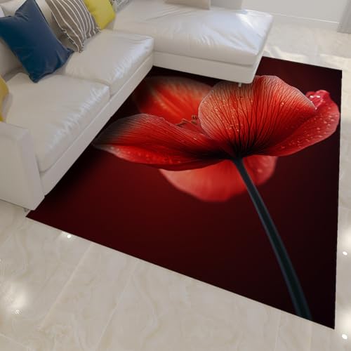 Tapis antidérapant fleurs rouges lavable et idéal sous la table - 3