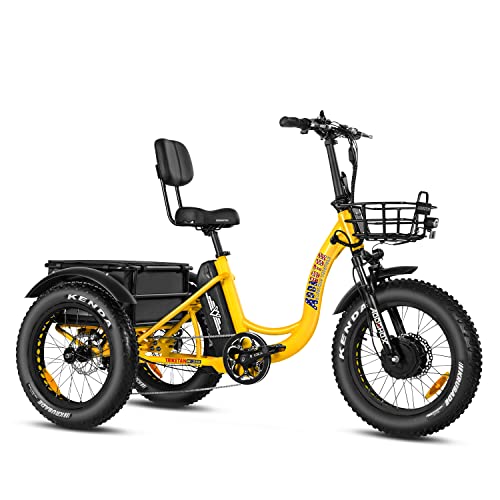 Addmotor Motan Electric Tricycle For Adults, 85 Mi, 450 Lbs, M330 20" Fat Tire Electric Trikes, 750W 48V 20Ah Samsung Removable Battery, Big Baskets, 3 Wheel Electric Bicycle For Seniors (Yellow) #TOP14