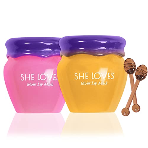 2Pcs Honey Pot Lip Balm, Bee Balm Lip Balm Honey Pot With Brush, Cherry Blossom Lip Balm For Dry Cracked Lips, Lip Scrubs Exfoliator & Moisturizer, Hydrating Lip Sleeping Mask Overnight (Yellow+Pink) #TOP4