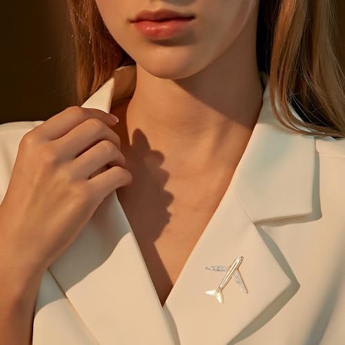 Image of Airplane Brooch Pin for Women Men Crystal Aircraft Lapel Pin Plane Safty Pin for Clothing Hat Bag Badges