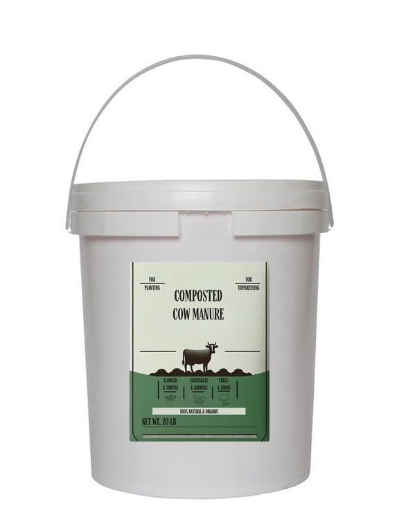 Organic Composted Cow Manure - 20 lb Pail - Soil Amendment for Gardens, Lawns, and Plants - Natural Fertilizer for Healthier Growth