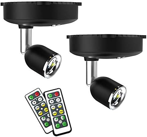 LED Wireless Spotlight, Battery Operated Lights with Remote Control, Dimmable Mini Accent Lighting for Picture Closet Artwork (Black)