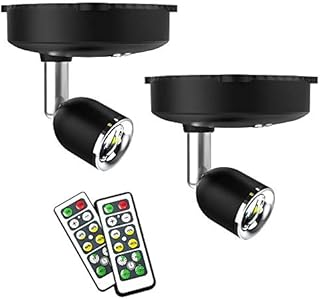 LED Wireless Spotlight, Battery Operated Lights with Remote Control, Dimmable Mini Accent Lighting for Picture Closet Artwork (Black)