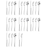 30-teiliges Besteckset aus Silber für 6 Personen – glänzende Oberfläche – Messer mit Wellenschliff – hochwertig