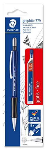 Staedtler 7795ABK25D Lápiz Mecánico Grafito y 1 Pieza Caja Fina de Mina (Hb) Sin Cables B, Diámetro de Plomo 0.5 mm, Color del Cañón: Negro, Blister Card