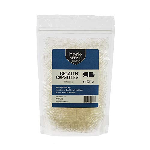 Herb Affair Clear Empty Gelatin Capsules Size 2-1000 Count – Holds 200-400mg - Great for Dogs and Kids Medication - Works with Most Capsule Fillers Herb Affair Clear Empty Gelatin Capsules Size 2-1000 Count – Holds 200-400mg - Great for Dogs and Kids Medication - Works with Most Capsule Fillers