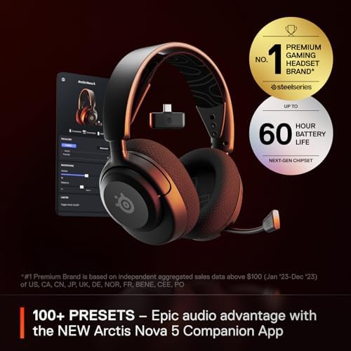 SteelSeries Arctis Nova 5 Wireless Multi-System Gaming Headset β Neodymium Magnetic Drivers β 100+ Audio Presets β 60 HR Battery β 2.4GHz or BT β ClearCast Gen2.X Mic β PC, PS5, PS4, Switch, Mobile - 1