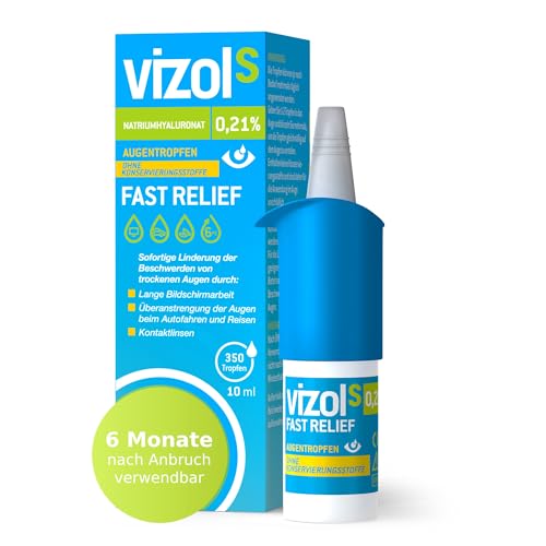 Vizol S 0 21% Fast Relief Augentropfen10 ml lindern sofort und wirksam leichte bis mittelschwere Symptome trockener und gereizter Augen Ohne Konservierungsmittel