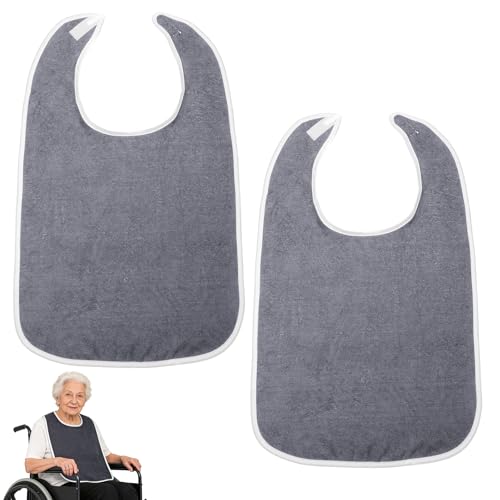 Qulkws 2 Stück Lätzchen für Erwachsene, Senioren Mehrweg Waschbar, Wasserdichte Frottee Lätzchen, Leicht zu Reinigen, Unisex Kleiderschutz mit Klettverschluss für Ältere und Behinderte