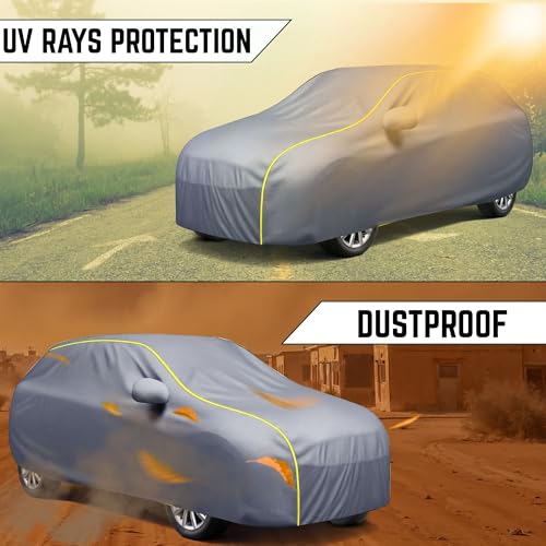 Image of Car Cover for Maruti Ertiga All Model & Years (2012-2024) 100% Waterproof with Mirror Pockets, Triple Stitched Bottom Elastic Dustproof Full Body Protection Heat & UV Resistant- Grey