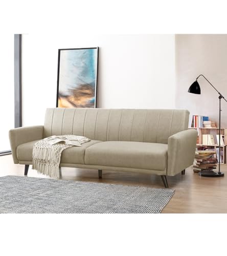 Home Heavenly® -Sofá Cama Axel. Sofá 3 plazas con Sistema Apertura de Libro o Clic Clac. Tapizado en Tela Antimanchas. Patas Negras. (Beige)