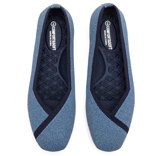 Image of Frank Mully Women Square Toe Flat Shoes Comfortable Knitted Flats | Walking Shoes