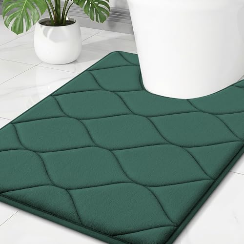 Image of Smiry Memory Foam U-Shaped Toilet Mat 24x20, Soft Absorbent Toilet Rugs | Hunter Green, Plush Quick Dry and Machine Washable Cushion Contour Rug for Toilet, Shower, Tub & Home Decor
