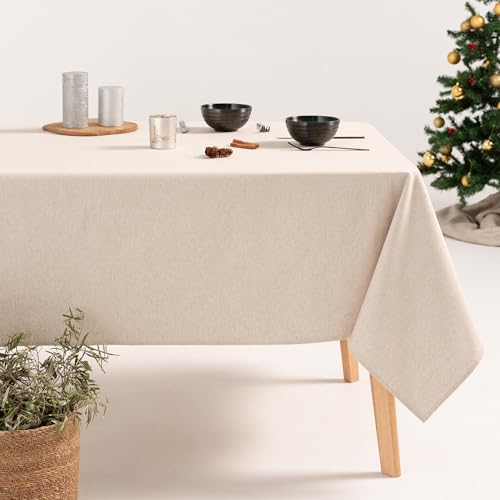 GAMUSI Mantel Navidad Rayas Plata Lino Estampado Rectangular Tela algodón 140x100 cm