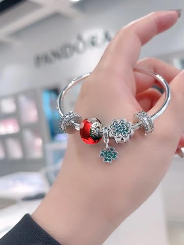 2pcs Murano Glass Charms for Pandora Bracelets, 925 Sterling Silver Charms for Bracelets, Green Charms and Red Charms, Snowman Charms, Animal Bead Charms, Jewelry Gifts for Women2