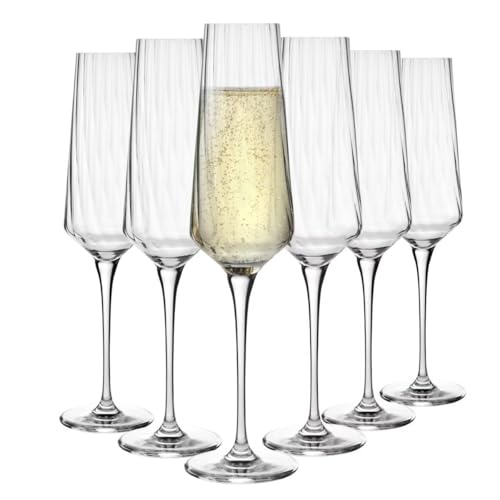Krosno Avant-Garde LUMI Flûtes à Champagne 200 ml – Lot de 6 Verres en Cristal Sans Plomb, Motif Optique Élégant, Pour Prosecco et Vin Mousseux, Verres...