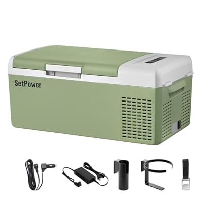 Setpower FC15 Portable 12v Refrigerator, -4?-68? Fast Cooling Car Refrigerator, 15L/15.8Qt Car Fridge Portable Freezer with 12/24V DC & 110/240V AC, Electric Cooler (Green, 15L With AC Adapter)