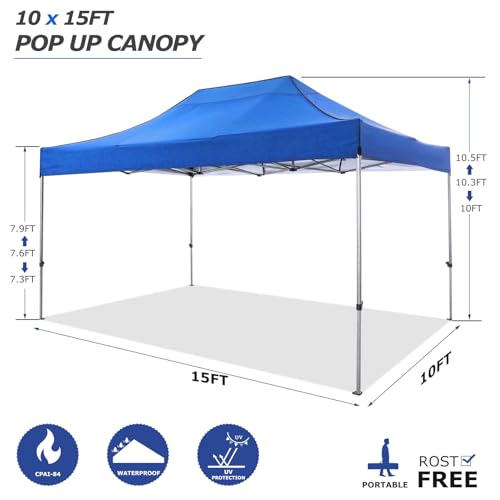 Image of COBIZI 10x15 Pop Up Canopy Tent with 4 Sidewalls,Heavy Duty Canopy,Blue