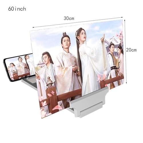JQWD 14/28/42/60inch Screen Magnifier for Cell Phone,Screen Magnifier Amplifier, Mobile Phone Holder Support All Smartphones(White+Glasses,60inch)