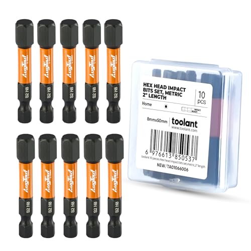 Image of toolant 8mm Impact Hex Bits Set 10pcs, 1 /4 inch Hex-Shank Allen Wrench Drill Bit Set, S2 Steel, CNC Machined Tips with Magnetism, 2 inch Long with Storage Box