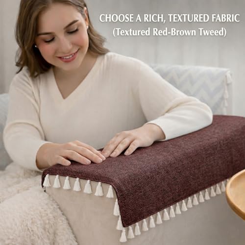 Image of STITCHNEST Jute Sofa Cover - Copper, 48x60 Inch | Soft Textured Fabric with Tassel| Full Coverage Sofa for Living Room Decor