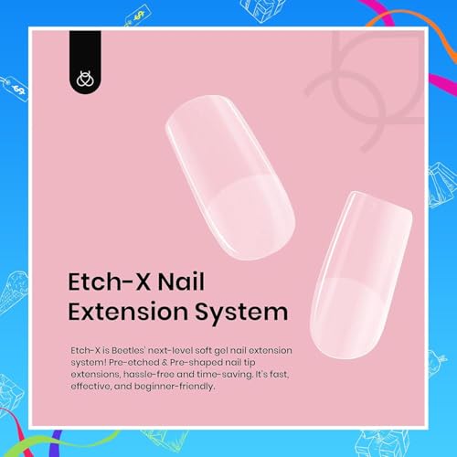 Image of Beetles Gel Nail Tips Etch-X, Square Short, 288Pcs 12 Sizes Pre-Etched