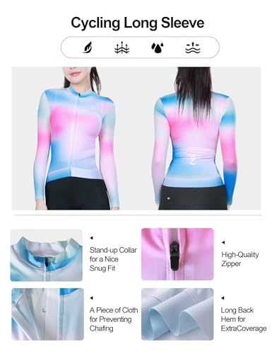 INBIKE Camisa feminina de ciclismo de manga comprida, respirável de secagem rápida com 3 bolsos tras