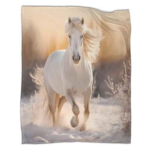 Plaid microfibre cheval au galop | Impression 3D haute définition 60x80 - 3