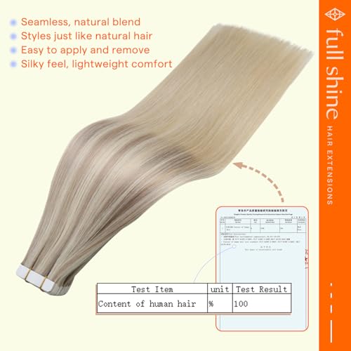 Image of Full Shine Hair Extensions Tape In, 20 Inch Dirty Blonde Champagne Blonde | 50g 20 PCS, Seamless Skin Weft Tape in Extensions, Comfortable Wear, Fuller Appearance, Long Hairstyles, Travel Looks