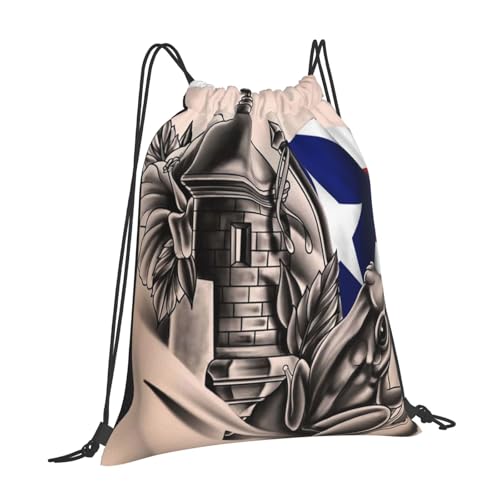puerto rico flag Bags Backpack Drawstring Bag Gym Bag Travel Hiking Beach 16X14 In2