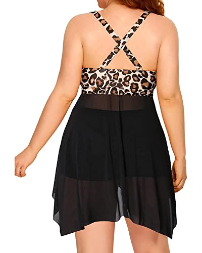 Image of Daci Plus Size Two Piece Swim Dress with Shorts for Women Mesh Swimsuits Flowy Bathing Suits