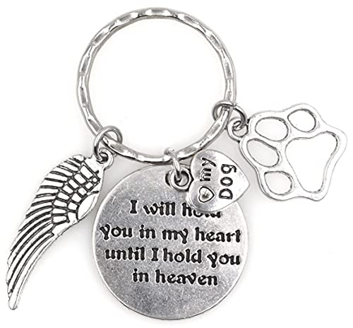 I Will Hold You in My Heart Until I Hold You in Heaven Angel Wing Pet Memorial Gift Sympathy Canine Pooch Pup Beloved Companion Four-Legged Friend Fur Baby Puppy Paw I Love My Dog Keychain 114P