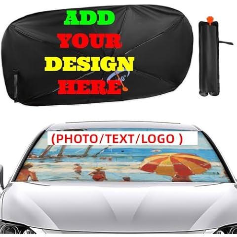 Custom Car Windshield Sunshade Umbrella Personalized Photo Design Foldable Car Visor Shade for SUV Truck Cars 52.4x28.7in Cover
