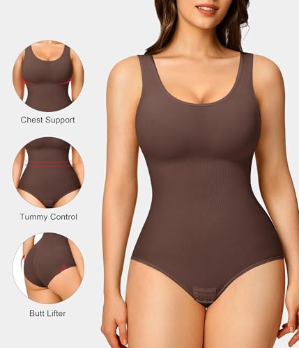 Image of Nebility 2 Piece Shapewear Bodysuit for Women Tummy Control Slim Fit Sleeveless Round Neck Body Suit