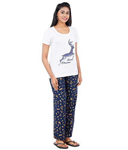 Image of Pride Apparel Womens Night Dress Cotton T-Shirt and Printed Pyjama Set