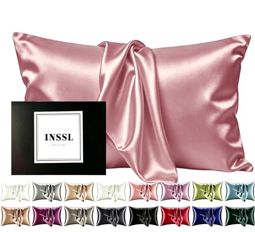 INSSL Silk Pillowcase for Women Mulberry Silk Pillowcase for Hair and Skin and Stay Comfortable and Breathable During Sleep (Standard Coral)