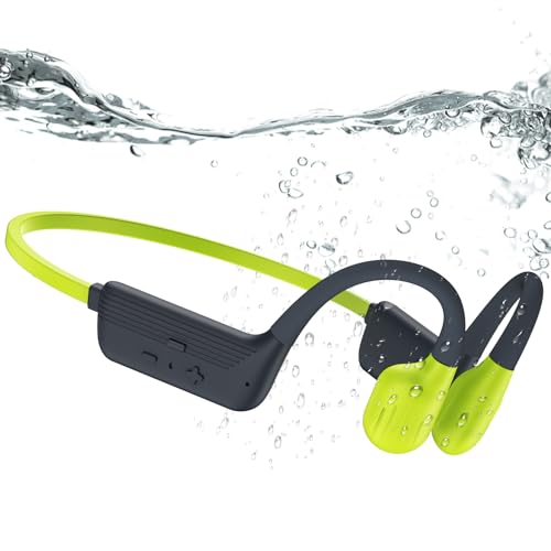 Image of Swimming Headphones, IP68 Waterproof Bone Conduction Headphones, Bluetooth 6.0&MP3 with32GB Memory Card, Skin Open Ear Swim Earbuds with Adjustable Headband for Swim Cap /Hat, Magnetic Charging(Green)