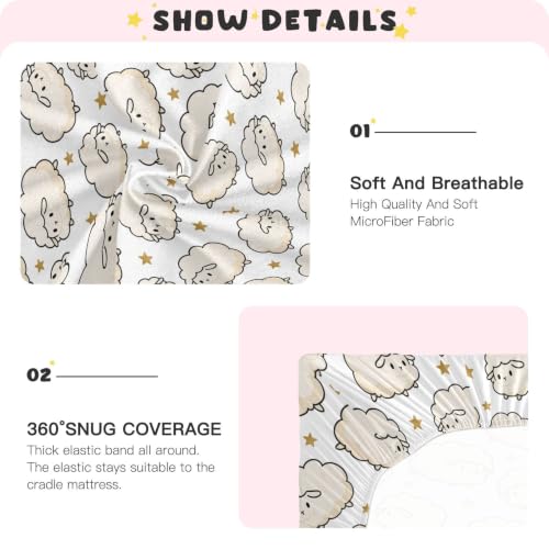 Image of Crib Sheet Breathable Soft Crib Mattress Sheet for Baby Toddler Boys Girls Fitted Pack n Play Crib Sheet Fit Standard Crib Mattress 52 x 28 Inch White Stars Sheep